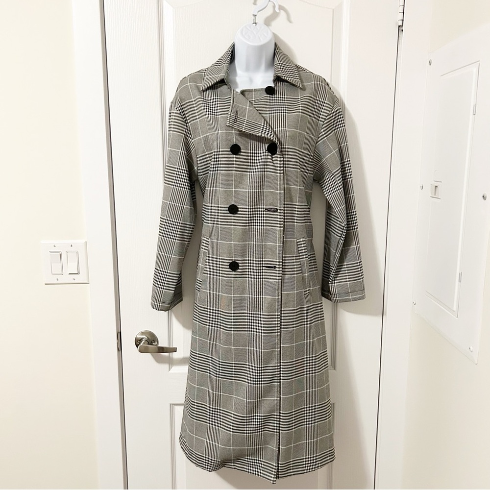 Women's Trench Coat Belted Plaid Whimsigoth Punk business casual buttons
